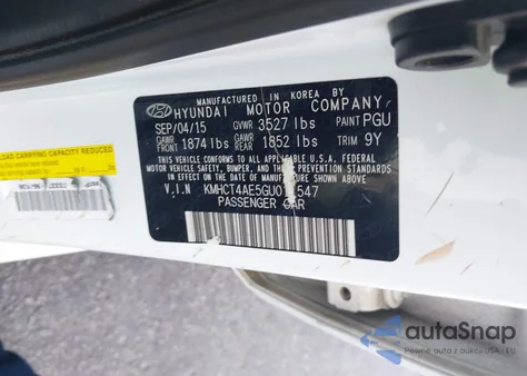 2016 Hyundai Accent Se z USA, uszkodzony, nr VIN KMHCT4AE5GU011547